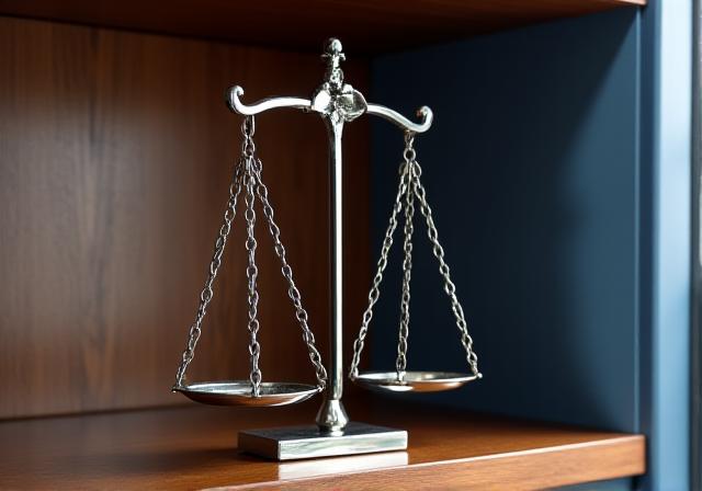 Scales of justice in a modern law office setting