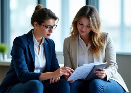 Two professionals reviewing a legal document in a modern Australian office